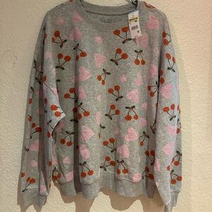 Zoe + Liv Gray Sweater with Pink Hearts and Cherry Design